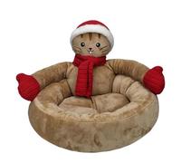 Cat Beds for House Cats - Warm Cat Nest with Christmas Hat and Scarf, Cat Shape, Cosy and Soft Pet Bed, Washable Cat House with Non-Slip Bottom, Kitten Bed for Her