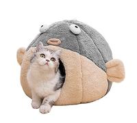 Cat Beds for Indoor Cats - Cat Bed Cave with Removable Washable Cushioned Pillow, Soft Plush Premium Cotton No Deformation Pet Bed, Lively Pufferfish Cat House Design, Grey, Multiple Sizes(L)