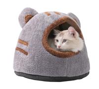 Cat Beds for Indoor Cats Covered Cat Bed Warm Removable Cat House Indoor with Cushioned Pillow Semi-enclosed Cat Beds for Indoor Cats Fluffy Cute Bear Head Kitten Bed for cats within 7.5kg L