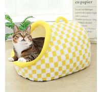 Cat Beds for Indoor Cats,Cute Slipper Cat Bed Cave,Cozy Soft Durable Slipper Dog Bed for Small,Anti Slip Bottom Cat Tent Bed,Removable Washable Cushion (Yellow Plaid, S(18.3 * 12 * 10 inch))