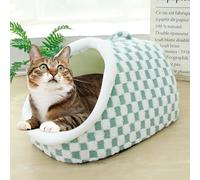 Cat Beds for Indoor Cats,Cute Slipper Cat Bed Cave,Cozy Soft Durable Slipper Dog Bed for Small,Anti Slip Bottom Cat Tent Bed,Removable Washable Cushion (Green Plaid, L(24.4 * 18 * 14 inch))