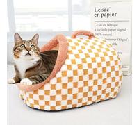 Cat Beds for Indoor Cats,Cute Slipper Cat Bed Cave,Cozy Soft Durable Slipper Dog Bed for Small,Anti Slip Bottom Cat Tent Bed,Removable Washable Cushion (Orange Plaid, L(24.4 * 18 * 14 inch))