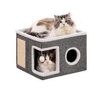 Cat Beds for Indoor Cats, Large Cave with Fluffy Ball and Scratch Pad, Foldable House with Hideaway Condo for Kitten (SingleA)