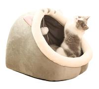 Cat Beds for Indoor Cats, Semi-Enclosed Cat Cave Bed with a Plush Ball Large Space for Cats to Sleep Soft and Comfortable Covered Cat Bed with a Washable and Detachable Mat (Grey,Medium)