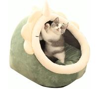 Cat Beds for Indoor Cats, Semi-Enclosed Cat Cave Bed with a Plush Ball Large Space for Cats to Sleep Soft and Comfortable Covered Cat Bed with a Washable and Detachable Mat (Green,Small)