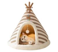 Cat Beds For Indoor Cats,Washable Small Snug Cosy Pet Igloo,Winter Warm Bed,Anti-Anxiety Hideaway Puppy Kittens With Hanging Toy Cats Puppies Dogs(L,Brown)