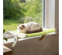 Cat Bedside Hammock, Window-Mounted Cat Hammock Perch for Cats Bed, White Frame with Yellow Cushion, Holds up to 50lbs, One-Step Sliding Clamping Slot Adjustment (Green, 23.2 * 14 inch)