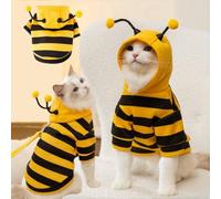 Cat Bee Antennae Costume Hoodies Cute Bee Stripes Dog Kitten Puppy Pet Apparel (X-Small,Yellow&Black)