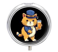 Cat Beer Pill Box 3 Compartment Small Portable Medicine Case Pill Organizer for Pocket Purse