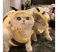 Cat Bees Costume with Kawaii Knitted Hat Set Kitten Kitty Cute Pet Outfits Cat and Dog Doll Clothes (Bee,Small)