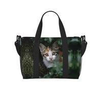 Cat behind the tree Printed Travel Tote Bag, Large Capacity Gym Bag, Lightweight Weekend Travel Shoulder Bag, Unisex