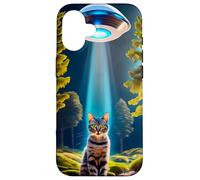 Cat being abducted by Aliens in a UFO Cat Loving Alien fans Case for iPhone 16