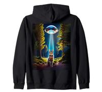 Cat being abducted by Aliens in a UFO Cat Loving Alien fans Zip Hoodie