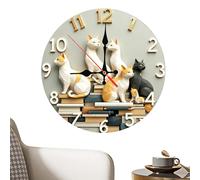 Cat Bells - Diameter 30cm Silent Animal Wall Clock - Round Wooden Kitchen Clock For Kitchen | Ideal For,Classroom,Living Room And Country