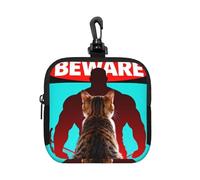Cat Beware Muscle Small Zip Pouch-Waterproof Neoprene Storage Bag for Earbuds, Keychain Clip Case for Coins Cards USB, Travel Organiser