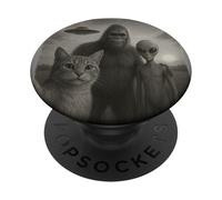 Cat Bigfoot Alien Selfie With UFO Funny Abduction Meme Humor PopSockets Adhesive PopGrip