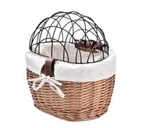 Cat Bike Basket,Willow Bicycle Front Woven Bike Basket with Wire Mesh Cover | Detachable Front Handlebar, Wicker for Small Dogs Cats