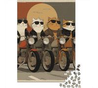 Cat Biker Gang Cool Cats on Motorcycles Jigsaw Puzzles Puzzles for Adults Kids. 1000 Piece Great Gifts Challenge Toy Educational Games Home Decoration for Educational Games Gifts 52x38cm/1000pcs