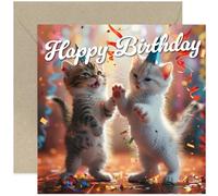 Cat Birthday Card - Premium Square Birthday Card with Envelope Greeting Happy Birthday For Him or Her Friend Daughter Girl Boy Son Child Children Kids Teens Cats Kittens | Blank Inside