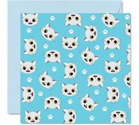 Cat Birthday Cards For Women Men Boys Girls - White Cat Cartoon - Happy Birthday Card for Son Daughter Brother Sister Grandson Granddaughter Uncle Auntie Cousin 145mm Bday Greeting Cards