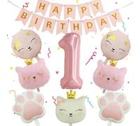 Cat Birthday Decoration 1 Year Girl, Balloon Decoration 1st Birthday Girl, Pink Cat Balloon, Cat Birthday Decoration Set, Foil Balloon Cat Birthday Decoration Girl
