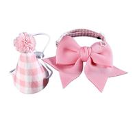 Cat Birthday Hat - Birthday Hat for Small Dogs, Dog Collar, Cat Hat with Cute Headband, Adjustable Bow Tie for Pets, Checked Hat P