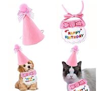 Cat Birthday Hat, Dog Birthday Hat Dog Birthday Accessories,Dog Cat Pet Spit Pocket Towel,Eusable Dog Cats Birthday Cap for Pet Puppy Cat Birthday Party Decorations (Pink)