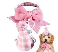 Cat Birthday Hat - Dog Collar Cute Headband with Adjustable Bow Tie, Small Plaid Pet Hat, Costume Decoration Supplies for Cats and Dogs, Fun Costume Accessory, Comfortable and Lightweight