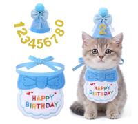 Cat Birthday Party Supplies, Including Blue Adjustable Hats with Numbers & Cat Bandana Cats & Kittens, Pet Birthday Decorations and Photo Props