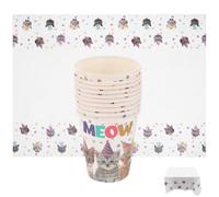 Cat Birthday Party Supplies Paper Cups and Table Cloth Set | Lovely Cat Theme, Paper and Cloth Materials, Easy to Carry, No Cleaning Needed for Party Supplies