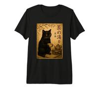 Cat Black Drinking Tea Japanese Vintage Tea Time Premium T-Shirt