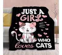 Cat Blanket Plush Gift for Kid Women Comfy Throw-Just A Girl Who Loves Cats-Soft Lightweight Kawaii Kitten Quilt Cozy Sheet Cute Animals Warm Flannel Blankets for Couch Bed Chair-50x60 Inches
