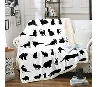 Cat Blankets and Throws for Kids Boys Girls Black and White Cartoon Fleece Blankets Cute Animal Print Blanket Luxury Breathable Throw Blanke 150CM X 125CM