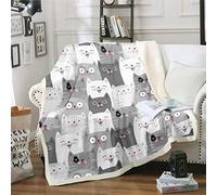 Cat Blankets and Throws for Kids Boys Girls Cartoon Cat Print Blanket Cute Animal Pattern Fleece Blankets Soft Microfiber Throw Blanketfor Chair Office Room Sherpa Blanket Double 60"x79"