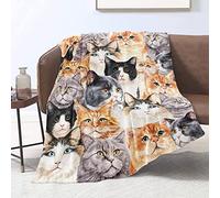 Cat Blankets for Cat Lovers Cute Cat Throw Blanket for Women Watercolor Cat Print Blankets Gifts for Adult Kids Flannel Fleece Blankets Plush Lightweight Blanket All Season Couch Sofa, 150cm x 200cm