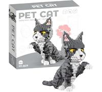 Cat Block Kit, Animal Cat Building Bricks Set, Perfect Birthday for Adults, Creative Diy Construction Toys Figure Grey Brown (grey)