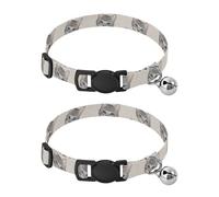 Cat Blue Eyes Beige Dog Collars for Small Dogs, 2 Pack Puppy Collar with Bell