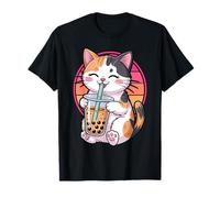 Cat Boba Anime Bubble Tea Neko Girls Kawaii Retro Sunset T-Shirt
