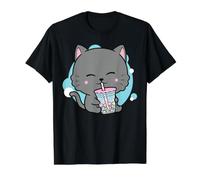 Cat Boba Anime Bubble Tea Neko Kawaii Design Value Graphic T-Shirt, Men, Black, S