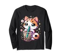 Cat Boba Japanese Kawaii Anime Kitty Bubble Tea Neko Teen Long Sleeve T-Shirt
