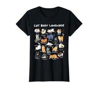 Cat Body Language Cute Cat Lover Kawaii Value Graphic T-Shirt, Women, Black, S