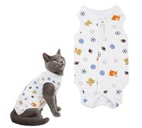 Cat Bodysuit After Surgery Cotton Recovery Suit with Belly Cover & Leak Barrier for Castration, Adjustable All Year Round (Multicoloured, L, Multicoloured)
