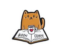 Cat Book Coffee Lover Enamel Pin, Kawaii Cat Reading Book Drink Coffee Badge Brooch, Funny Gift For Reader Caffeine Animal Lover, Bookworm Brooches, Caffeine Addict Lapel Badges, Cozy Aesthetic