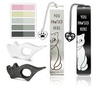 Cat Bookmark Set, Metal Cute Book Page Holder with Thumb Design & Index Tabs, Hands-Free Reading Accessories, Perfect Gift for Book Lovers