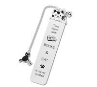 Cat Bookmark, Stainless Steel Metal Bookmark with Cute Cat Pendant, Personalised Bookmarks for Adult Kids Cats Lovers, Funny Bookish Gifts