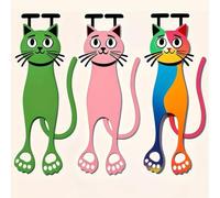 Cat Bookmarks, Acrylic Page Markers with Long-Leg Design, 3 Pack, Rainbow | Rainbow cat bookmark with a face above the page for spotting your place at a glance