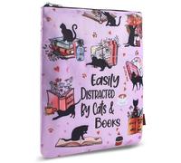 Cat Books Coffee Book Sleeves Protector, Cats Book Sleeve with Zipper, 11x8.5 Inch, Washable Fabric Book Covers for Book Lovers (Easily Distracted By Cats and Books)