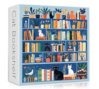 Cat Bookshelf Puzzle for Adults 1000 Pieces, Kitty Book Puzzle Plant, Flower Kitten Themed, Cat Challenging Jigsaw Puzzle Botanical