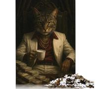 Cat Boss with Money And Cigar Puzzle Friendly Materials 100% Recycled Cardboard Jigsaw Puzzle for Women Men Unique Gift 500pcs (52x38cm)
