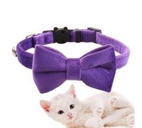 Cat Bow Collar - Plush Fabric Design Soft Non-Irritating Fit Solid Color Bell Adjustable Pet Neck Strap Cute Travel Accessory | our Collar L